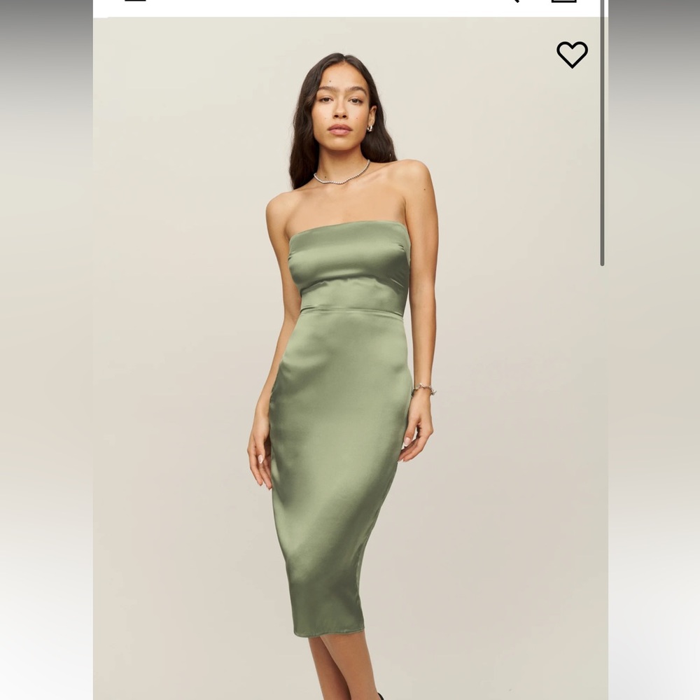 Reformation Olive Strapless Satin Midi Dress